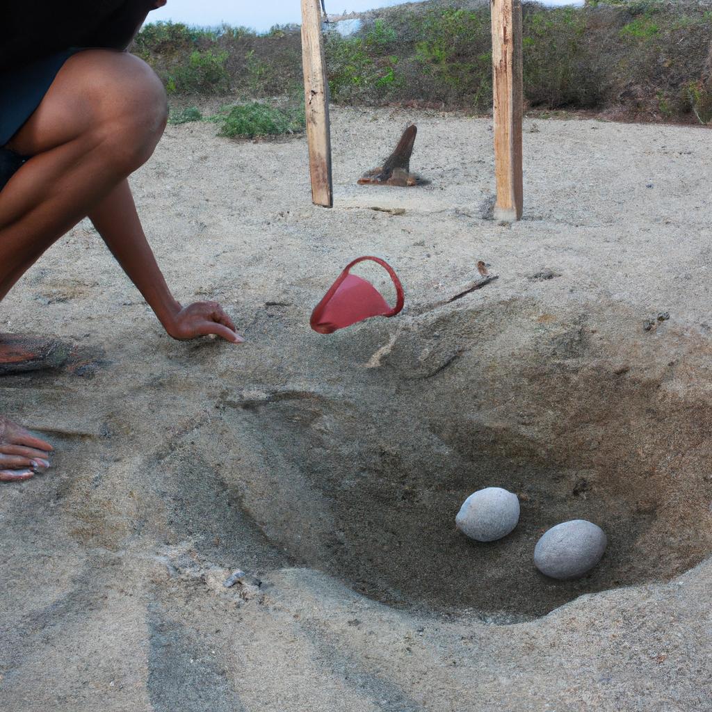 Person observing turtle egg incubation