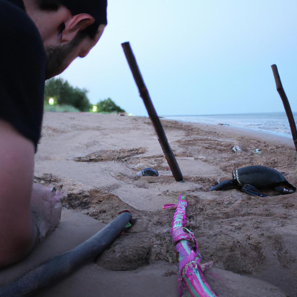 Person observing turtle hatchlings