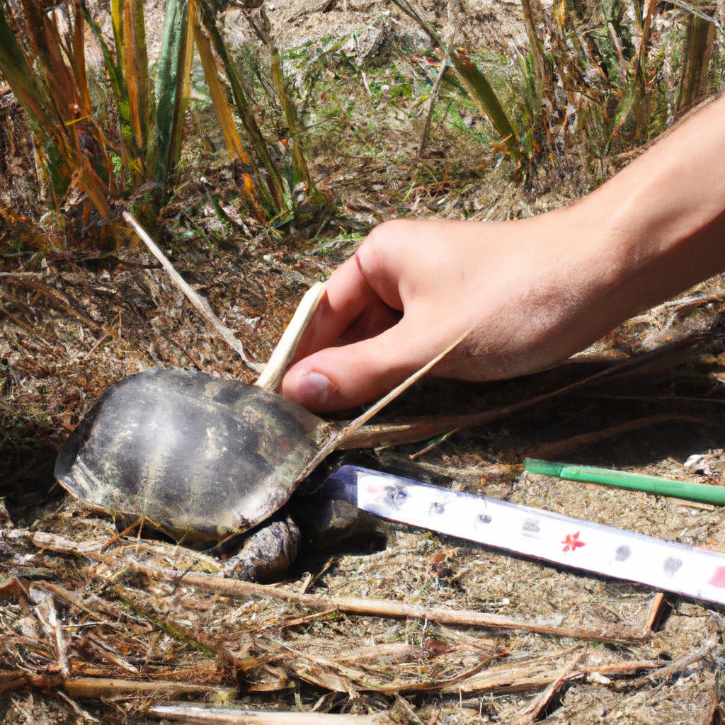 Person measuring turtle habitat moisture